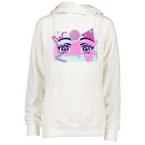 Retro Eighties 80's Pop Art Kawaii Anime Eyes Womens Funnel Neck Pullover Hood