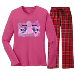 Retro Eighties 80's Pop Art Kawaii Anime Eyes Women's Long Sleeve Flannel Pajama Set 