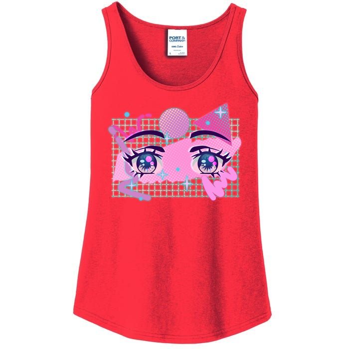 Retro Eighties 80's Pop Art Kawaii Anime Eyes Ladies Essential Tank