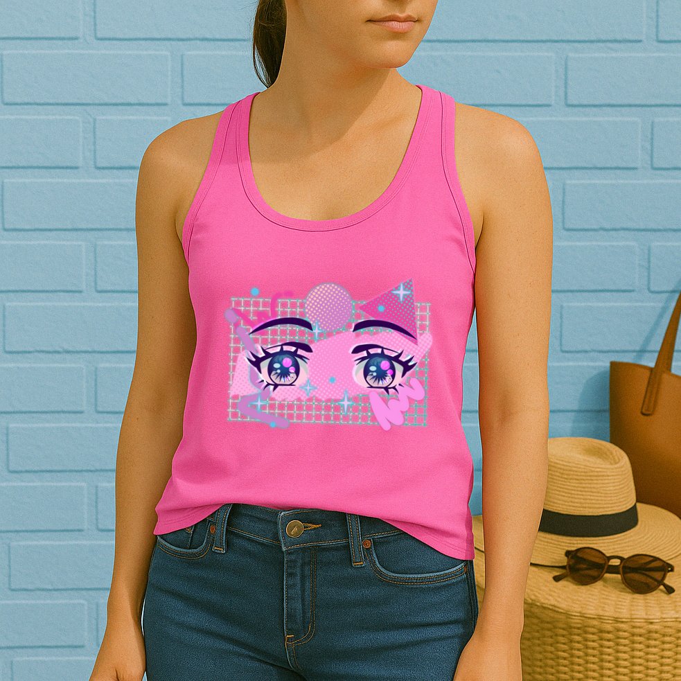 Retro Eighties 80's Pop Art Kawaii Anime Eyes Womens Tank Top