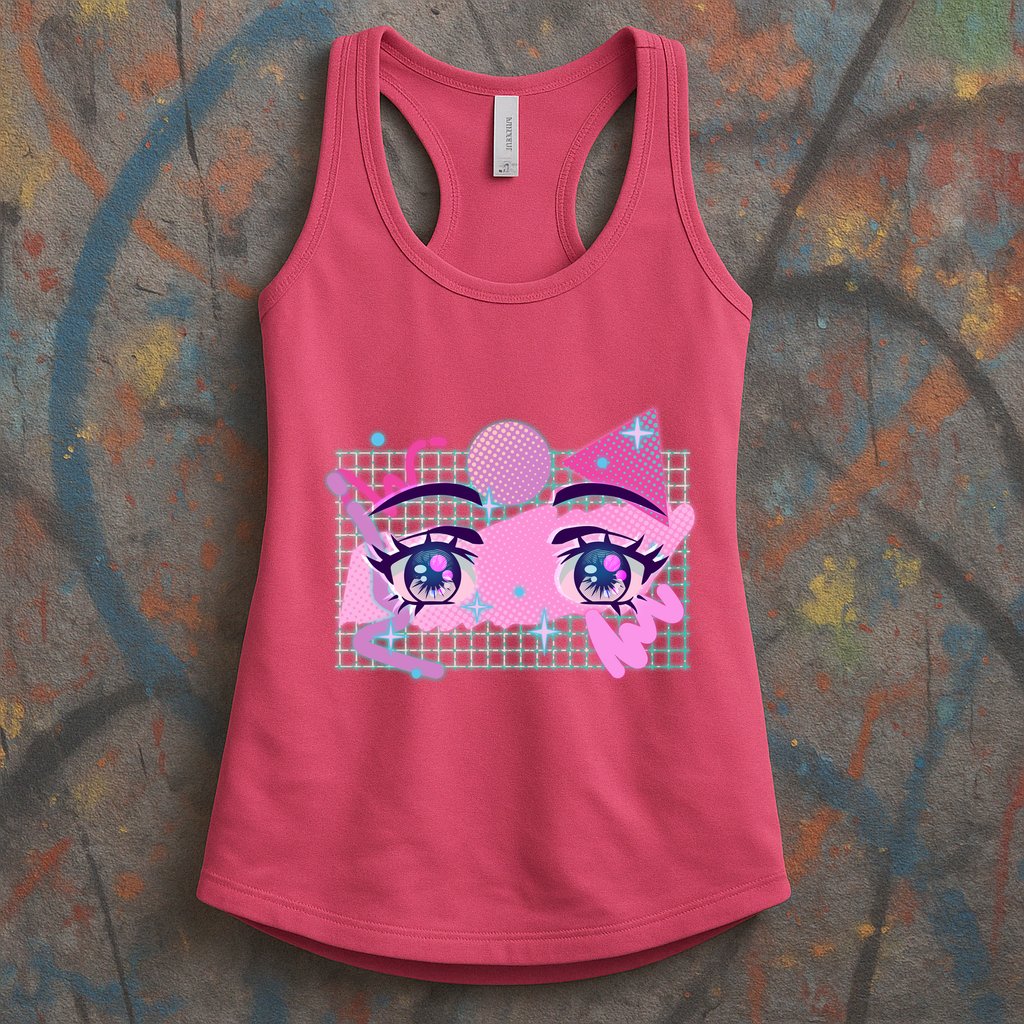 Retro Eighties 80's Pop Art Kawaii Anime Eyes Womens Tank Top