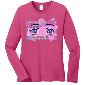 Retro Eighties 80's Pop Art Kawaii Anime Eyes Ladies Long Sleeve Shirt