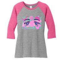 Retro Eighties 80's Pop Art Kawaii Anime Eyes Women's Tri-Blend 3/4-Sleeve Raglan Shirt