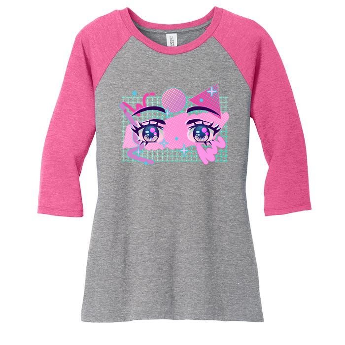 Retro Eighties 80's Pop Art Kawaii Anime Eyes Women's Tri-Blend 3/4-Sleeve Raglan Shirt