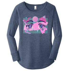 Retro Eighties 80's Pop Art Kawaii Anime Eyes Women's Perfect Tri Tunic Long Sleeve Shirt