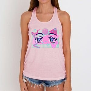 Retro Eighties 80's Pop Art Kawaii Anime Eyes Women's Knotted Racerback Tank