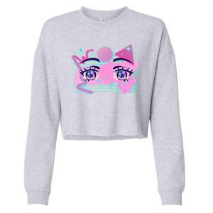 Retro Eighties 80's Pop Art Kawaii Anime Eyes Cropped Pullover Crew