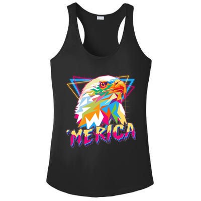 Retro Eighties 80's Merica Polygon Eagle Head Ladies PosiCharge Competitor Racerback Tank