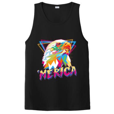 Retro Eighties 80's Merica Polygon Eagle Head PosiCharge Competitor Tank
