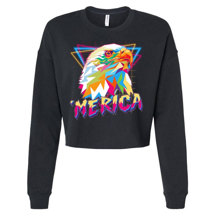 Retro Eighties 80's Merica Polygon Eagle Head Cropped Pullover Crew