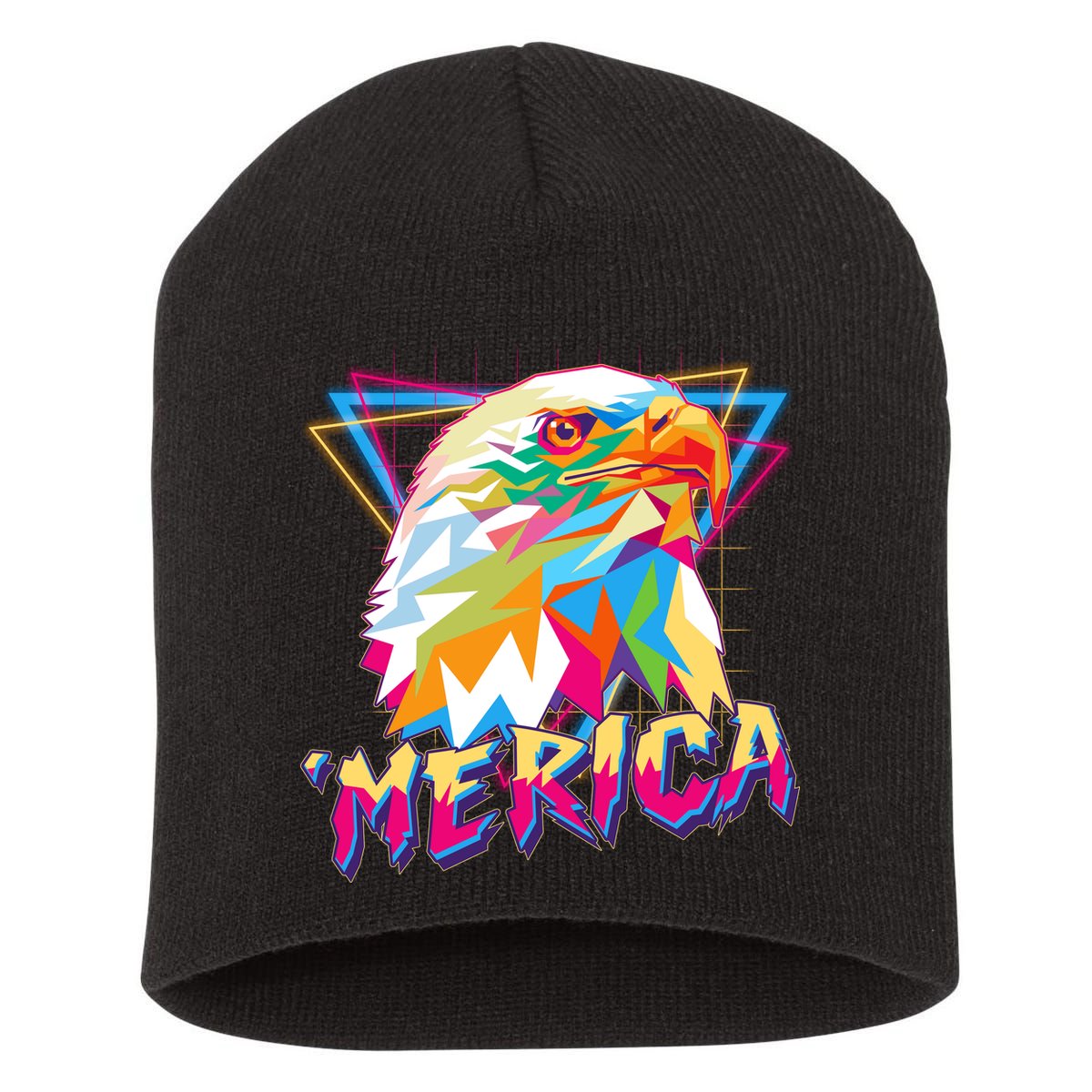 Retro Eighties 80's Merica Polygon Eagle Head Short Acrylic Beanie