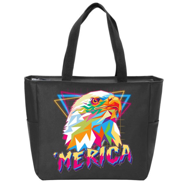Retro Eighties 80's Merica Polygon Eagle Head Zip Tote Bag
