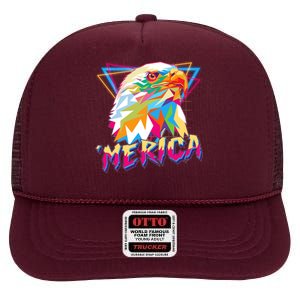 Retro Eighties 80's Merica Polygon Eagle Head High Crown Mesh Back Trucker Hat