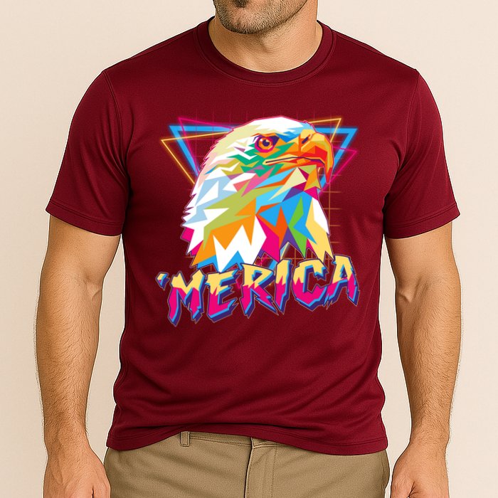 Retro Eighties 80's Merica Polygon Eagle Head Cooling Performance Crew T-Shirt
