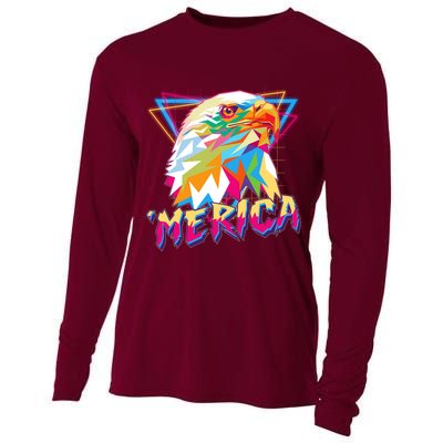Retro Eighties 80's Merica Polygon Eagle Head Cooling Performance Long Sleeve Crew