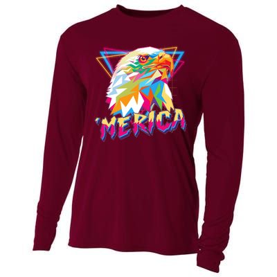 Retro Eighties 80's Merica Polygon Eagle Head Cooling Performance Long Sleeve Crew