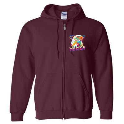 Retro Eighties 80's Merica Polygon Eagle Head Full Zip Hoodie