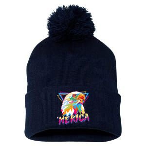 Retro Eighties 80's Merica Polygon Eagle Head Pom Pom 12in Knit Beanie