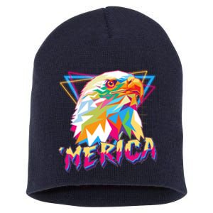 Retro Eighties 80's Merica Polygon Eagle Head Short Acrylic Beanie