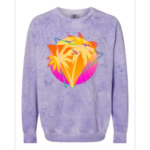 Retro Eighties 80's Tropical Palm Trees Emblem Colorblast Crewneck Sweatshirt