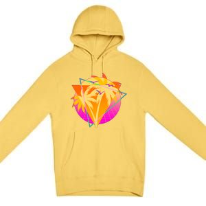 Retro Eighties 80's Tropical Palm Trees Emblem Premium Pullover Hoodie