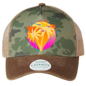 Retro Eighties 80's Tropical Palm Trees Emblem Legacy Tie Dye Trucker Hat