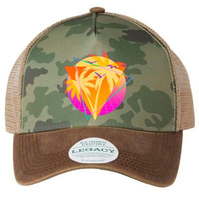 Retro Eighties 80's Tropical Palm Trees Emblem Legacy Tie Dye Trucker Hat