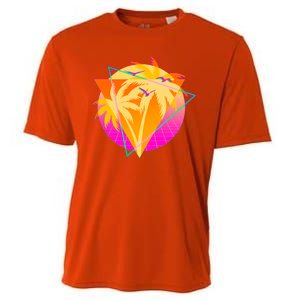 Retro Eighties 80's Tropical Palm Trees Emblem Cooling Performance Crew T-Shirt