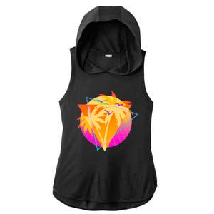 Retro Eighties 80's Tropical Palm Trees Emblem Ladies PosiCharge Tri-Blend Wicking Draft Hoodie Tank