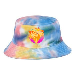 Retro Eighties 80's Tropical Palm Trees Emblem Tie Dye Newport Bucket Hat