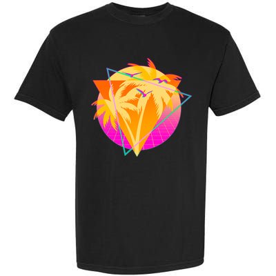 Retro Eighties 80's Tropical Palm Trees Emblem Garment-Dyed Heavyweight T-Shirt