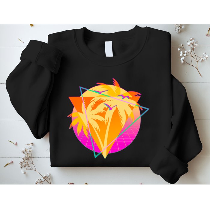 Retro Eighties 80's Tropical Palm Trees Emblem Sweatshirt