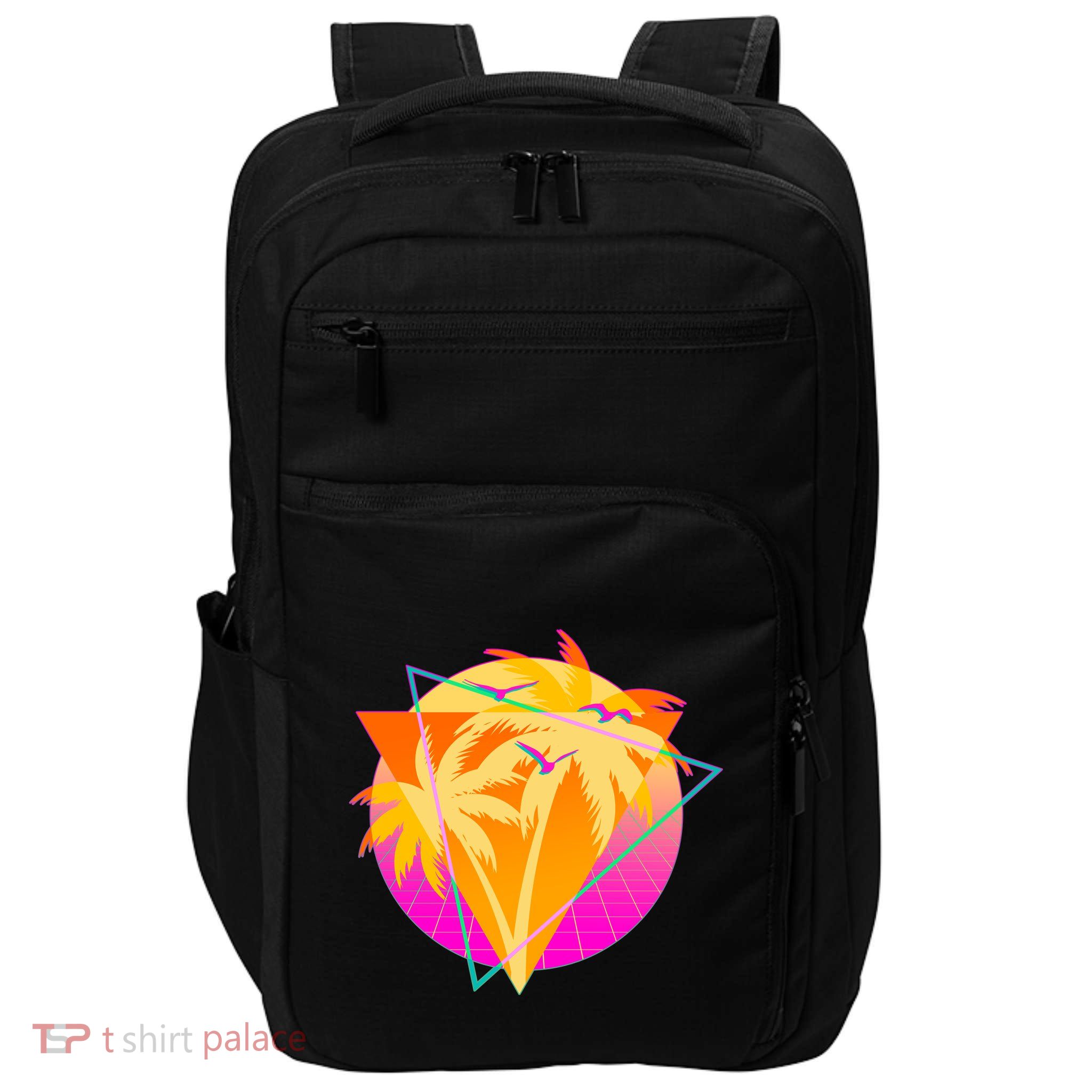 Retro Eighties 80's Tropical Palm Trees Emblem Impact Tech Backpack