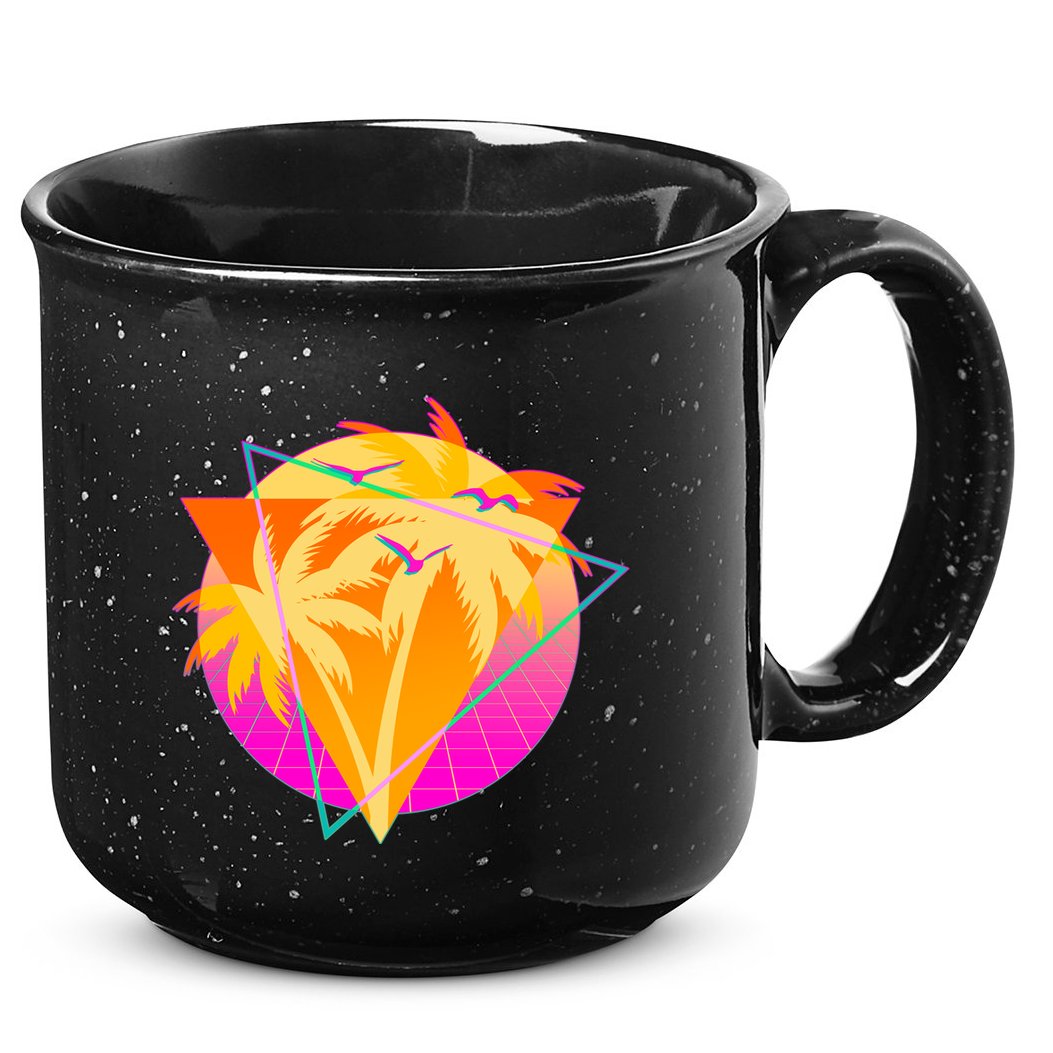 Retro Eighties 80's Tropical Palm Trees Emblem 15oz Campfire Ceramic Mug