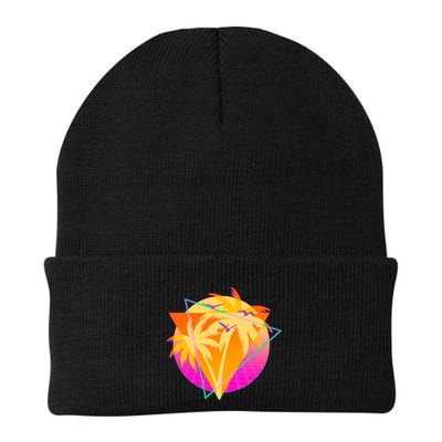 Retro Eighties 80's Tropical Palm Trees Emblem Beanie