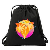 Retro Eighties 80's Tropical Palm Trees Emblem Drawstring Bag