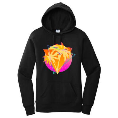 Retro Eighties 80's Tropical Palm Trees Emblem Women's Pullover Hoodie