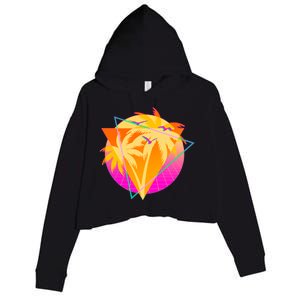 Retro Eighties 80's Tropical Palm Trees Emblem Crop Fleece Hoodie