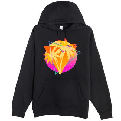 Retro Eighties 80's Tropical Palm Trees Emblem Premium Pullover Hoodie