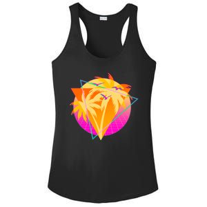 Retro Eighties 80's Tropical Palm Trees Emblem Ladies PosiCharge Competitor Racerback Tank