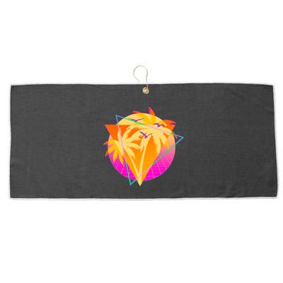 Retro Eighties 80's Tropical Palm Trees Emblem Large Microfiber Waffle Golf Towel