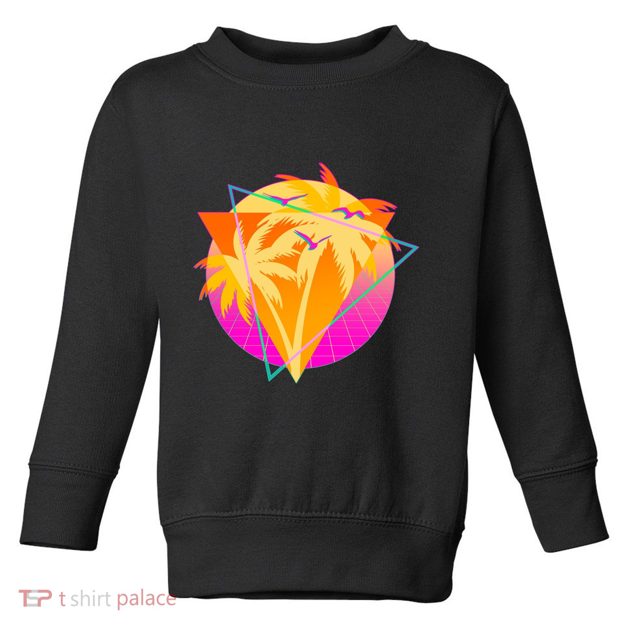 Retro Eighties 80's Tropical Palm Trees Emblem Toddler Sweatshirt