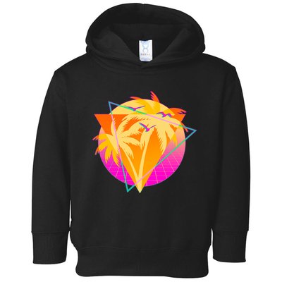 Retro Eighties 80's Tropical Palm Trees Emblem Toddler Hoodie