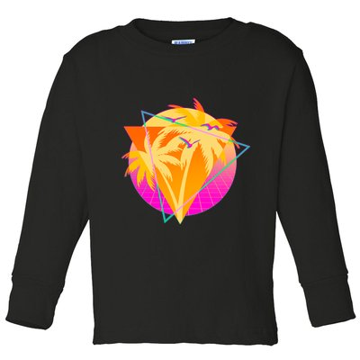 Retro Eighties 80's Tropical Palm Trees Emblem Toddler Long Sleeve Shirt