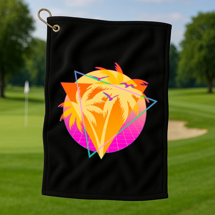 Retro Eighties 80's Tropical Palm Trees Emblem Golf Towel