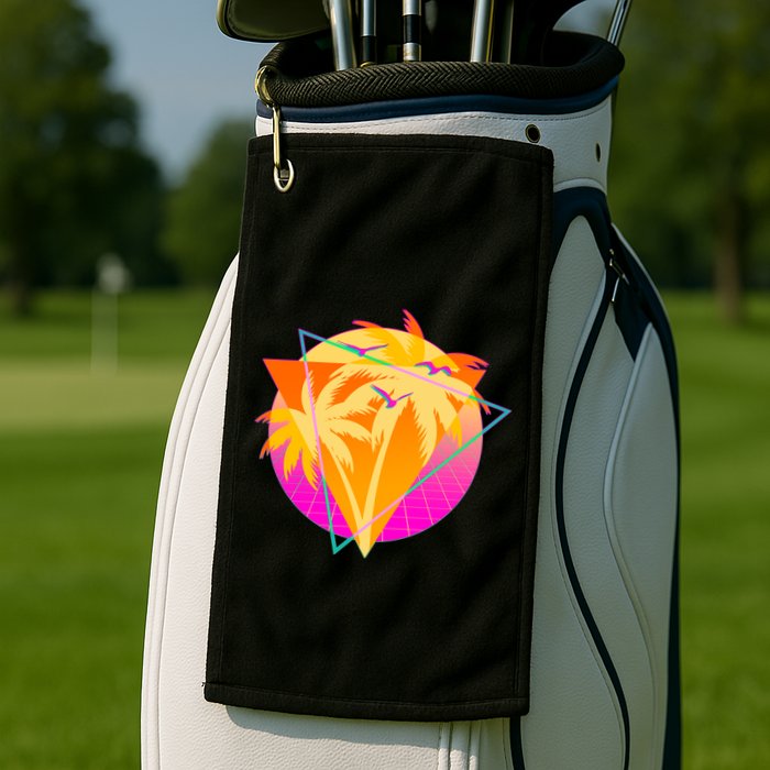 Retro Eighties 80's Tropical Palm Trees Emblem Golf Towel