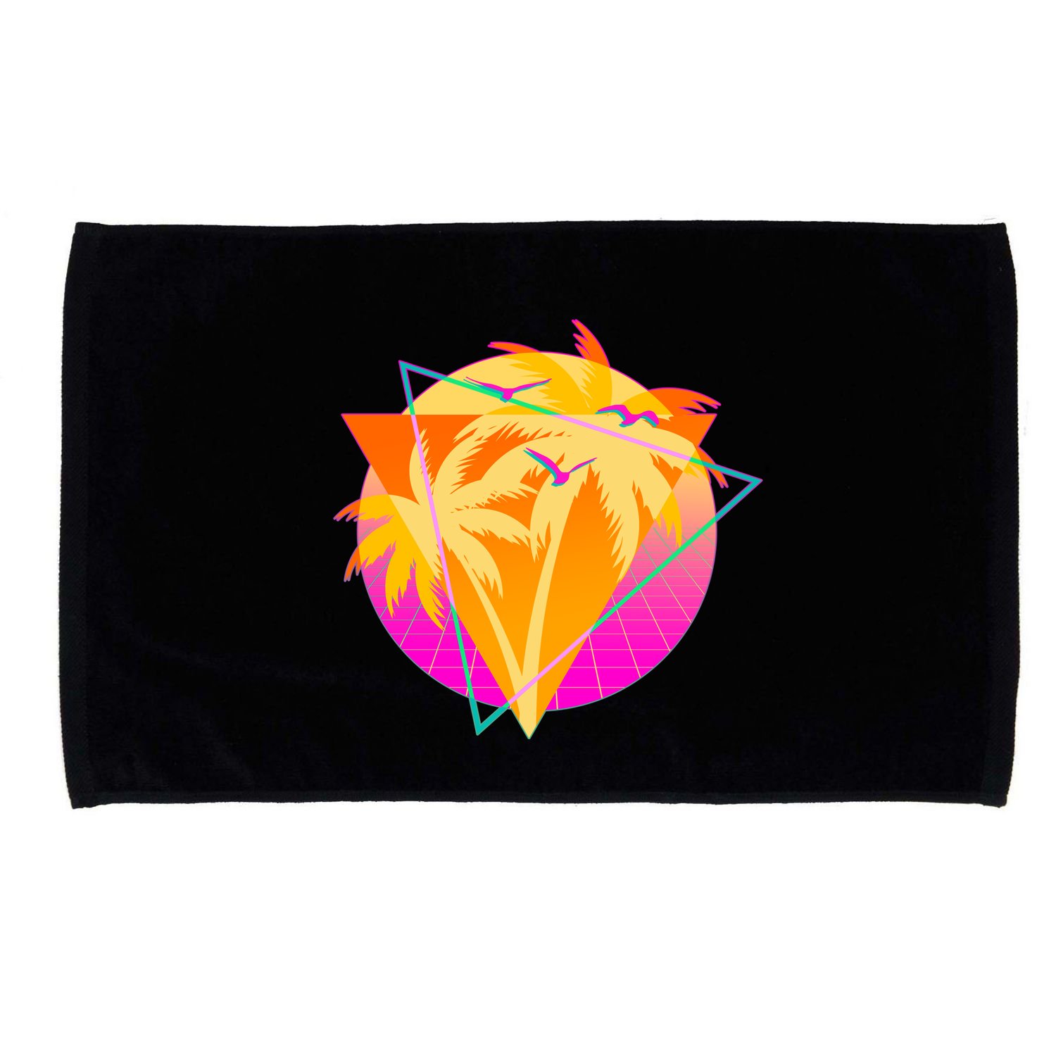 Retro Eighties 80's Tropical Palm Trees Emblem Microfiber Hand Towel