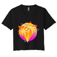 Retro Eighties 80's Tropical Palm Trees Emblem Crop Top