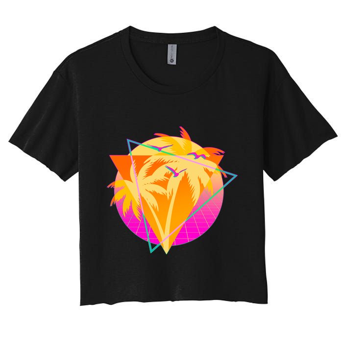 Retro Eighties 80's Tropical Palm Trees Emblem Crop Top