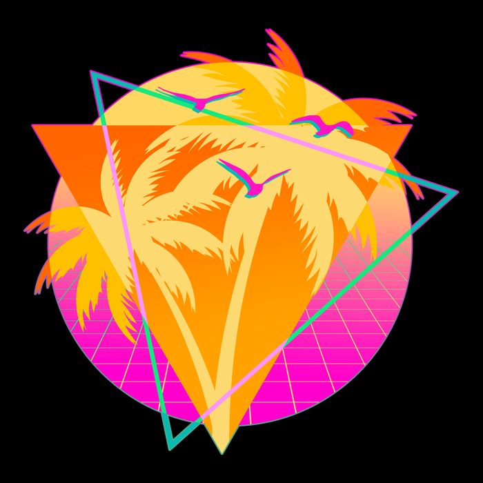 Retro Eighties 80's Tropical Palm Trees Emblem Crop Top